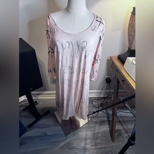 LACE Pink Long Sleeve Dress with Script Design Large